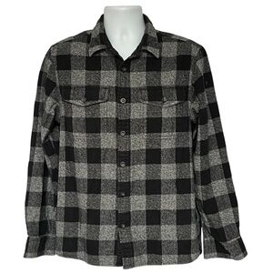 Roots Flannel Shirt Size M Elbow Patches 2 Chest Pockets Black Gray 100% Cotton